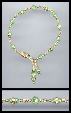 Gold Peridot Green Rondelle Charm Bracelet