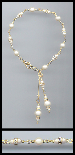 Cream Faux Pearl and Rondelle Drop Anklet