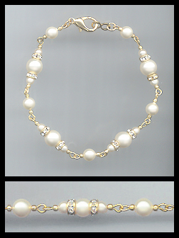 Cream Faux Pearl and Rhinestone Anklet