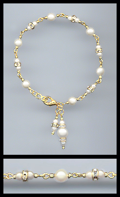 Gold Cream Pearl Rondelle Charm Bracelet