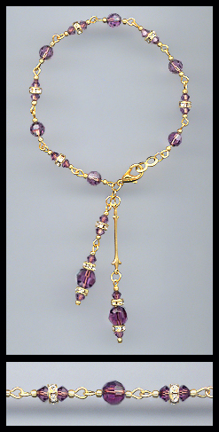 Gold Swarovski Amethyst Purple Rondelle Bracelet