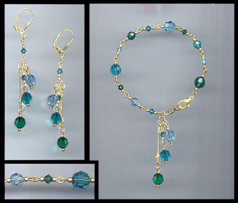 Teal Blue Crystal Drop Bracelet Earring Set