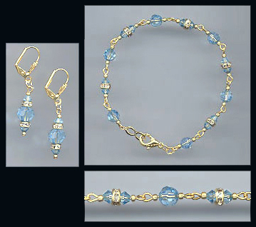 Aquamarine Crystal Bracelet Earrings Set