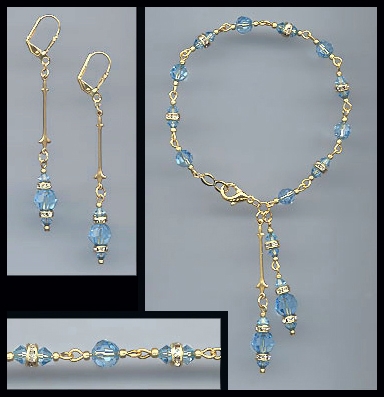 Aquamarine Crystal Drop Bracelet Set