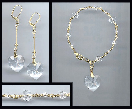 Large Crystal Heart Bracelet Set