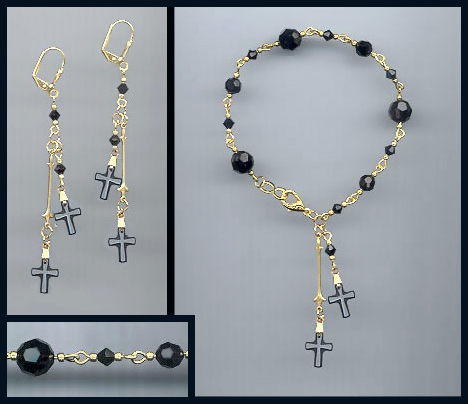Black Frosted Crystal Cross Bracelet Set