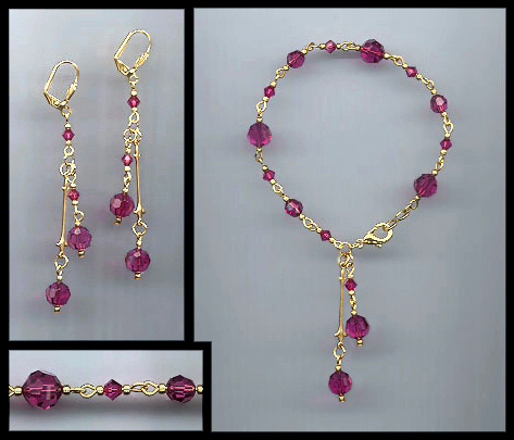Fuchsia Pink Crystal Drop Bracelet Set