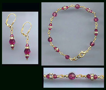 Fuchsia Pink Crystal Bracelet Set