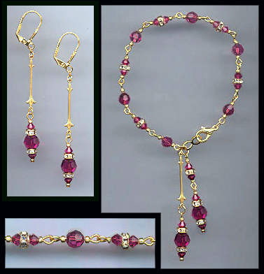 Fuchsia Pink Crystal Drop Bracelet Set