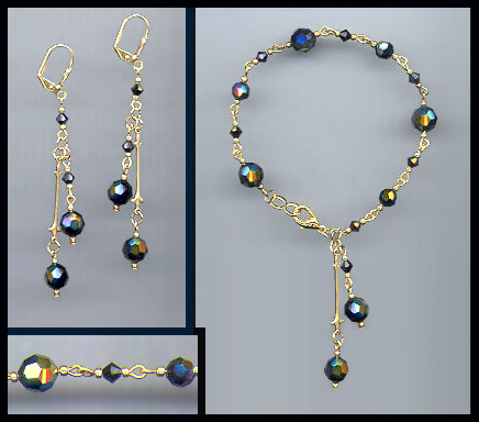 Black Aurora Crystal Drop Bracelet Set