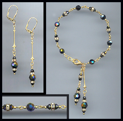 Jet Black Aurora Crystal Drop Bracelet Set