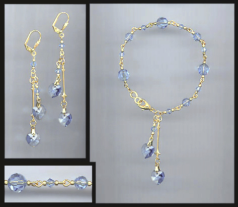 Light Blue Double Heart Bracelet Set