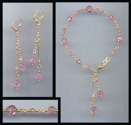 Light Pink Crystal Drop Bracelet Set