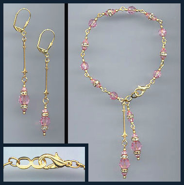 Light Pink Crystal Drop Bracelet Set