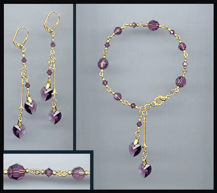Amethyst Purple Double Heart Bracelet Set
