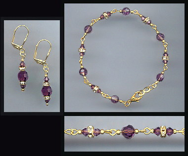 Amethyst Purple Crystal Bracelet Set
