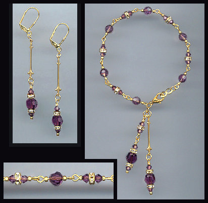 Amethyst Purple Crystal Drop Bracelet Set