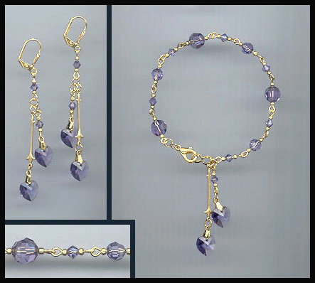 Tanzanite Purple Double Heart Bracelet Set