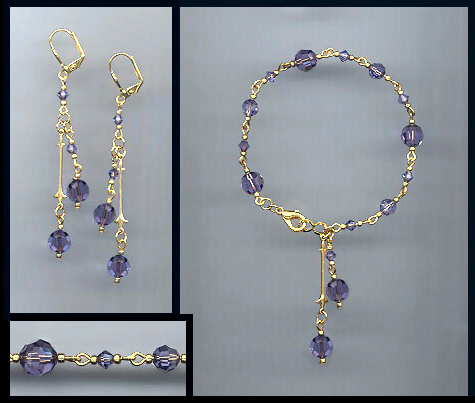 Tanzanite Purple Crystal Drop Bracelet Set