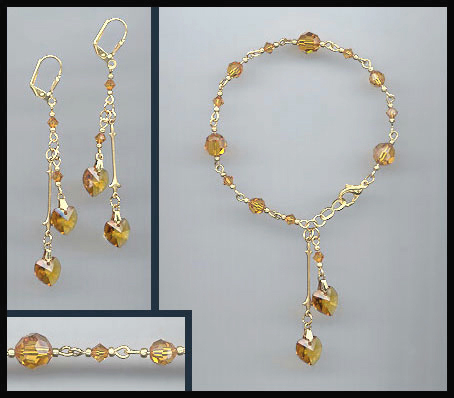 Amber Topaz Double Heart Bracelet Set