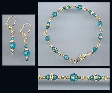 Teal Blue Crystal Bracelet Earrings Set