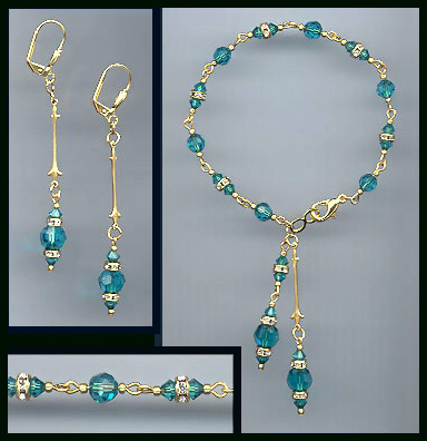 Teal Blue Crystal Drop Bracelet Set