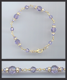 Gold Tanzanite Purple Crystal Rondelle Bracelet Earrings Set