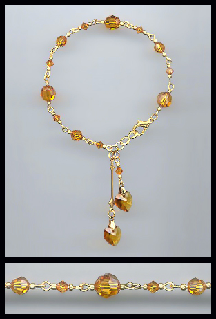 Gold Amber Topaz Crystal Heart Bracelet