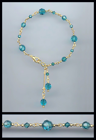 Gold Swarovski Teal Blue Crystal Bracelet