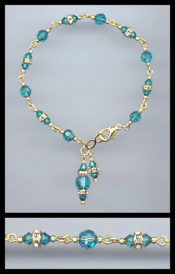 Gold Teal Blue Swarovski Charm Bracelet
