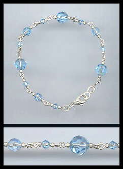 Hand-Linked Silver Aquamarine Crystal Anklet