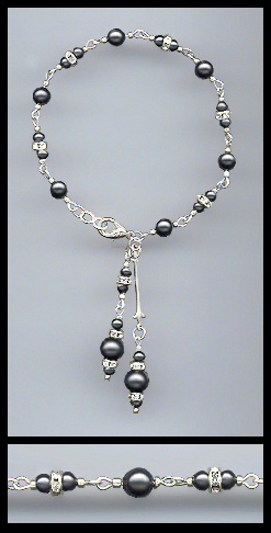 Silver Black Pearl Rondelle Drop Bracelet