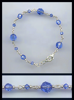 Hand-Linked Silver Sapphire Blue Crystal Bracelet