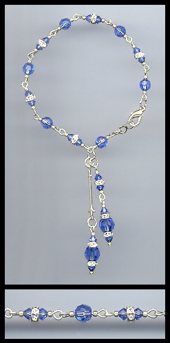 Silver Sapphire Blue Crystal Rondelle Bracelet