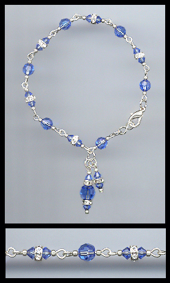 Silver Sapphire Blue Rondelle Charm Bracelet
