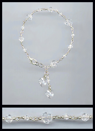 Silver Aquamarine Double Crystal Heart Bracelet