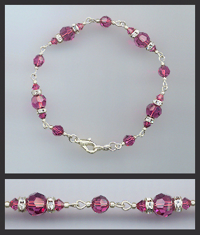Silver Fuchsia Pink Crystal and Rhinestone Bracelet