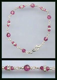 Silver Fuchsia Pink Crystal and Rondelle Bracelet