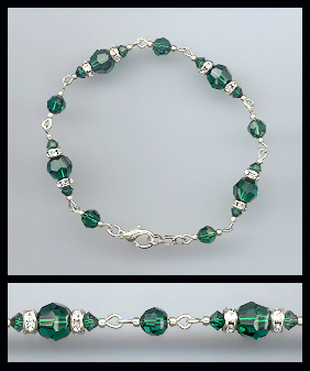 Silver Emerald Crystal and Rhinestone Bracelet