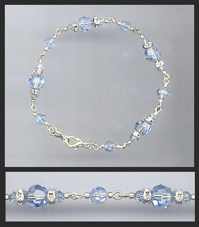 Silver Light Blue Crystal and Rhinestone Bracelet