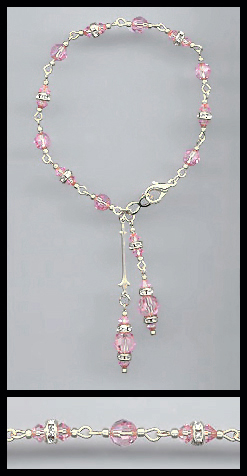 Silver Light Pink Crystal Rondelle Drop Bracelet
