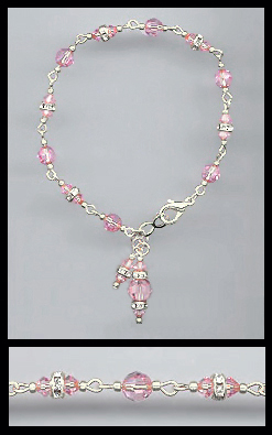 Silver Light Pink Crystal Charm Bracelet