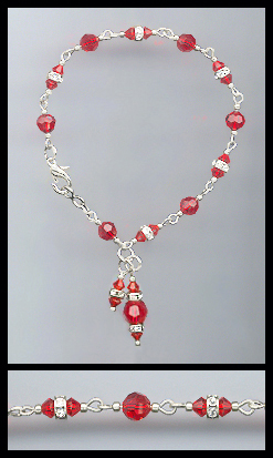 Silver Cherry Red Crystal Charm Bracelet