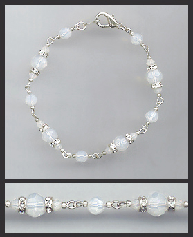 Silver Opal White Crystal and Rhinestone Bracelet