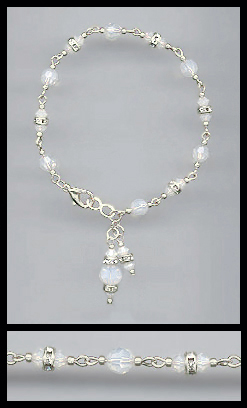 Silver Opal White Crystal Charm Bracelet