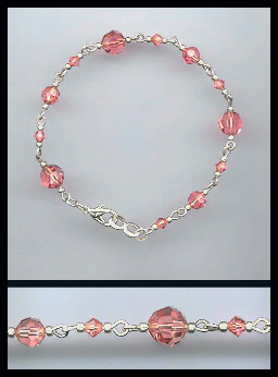 Hand-Linked Silver Coral Sunset Crystal Bracelet