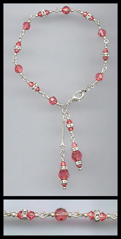 Silver Padparadscha Crystal Rondelle Drop Anklet