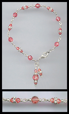 Silver Padparadscha Crystal Charm Anklet