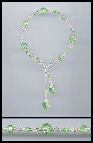Silver Peridot Green Crystal Heart Bracelet