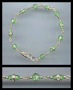 Peridot Green Crystal Bracelet Earrings Set